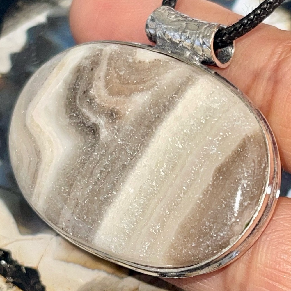 Zebra Calcite Pendant 1 1/2”